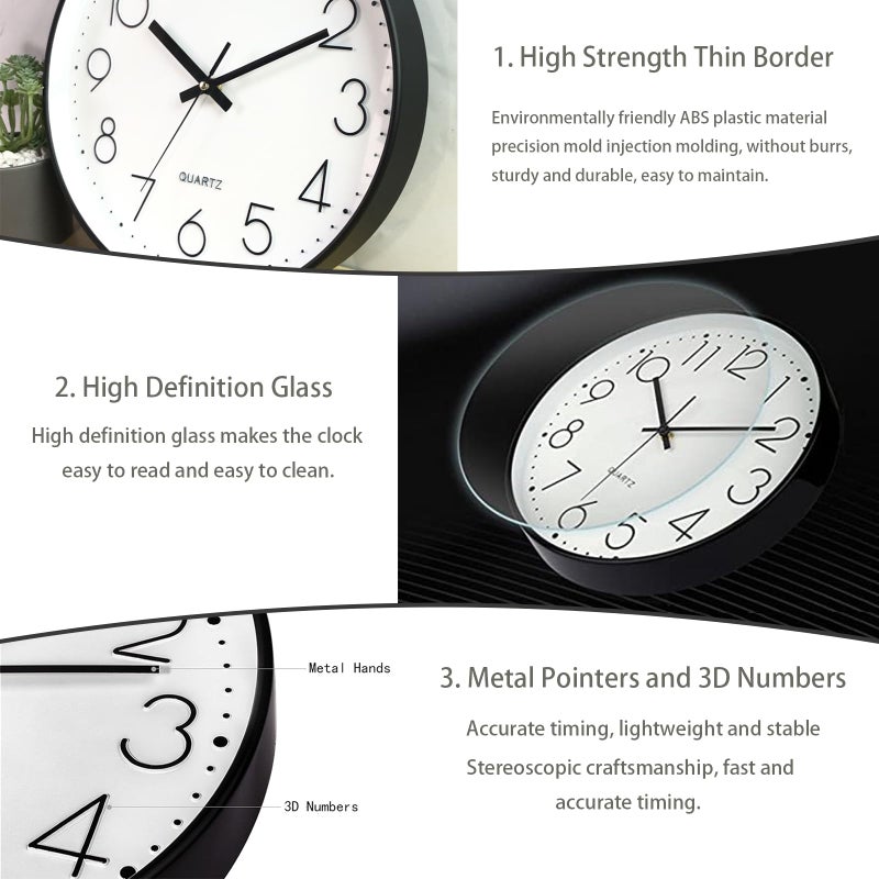 JUSTUP 8in Non-Ticking Wall Clock, Silent Battery Operated Wall Clock with ABS Frame HD Glass Cover for Kids Living Room Bedroom Kitchen School Office Decor (8 in) - Image 5